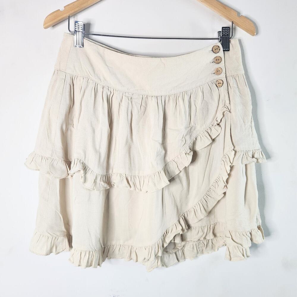 Forever 21 Beige Tiered Boho Gauze Mini Wrap Skirt Size Large Festival Concert